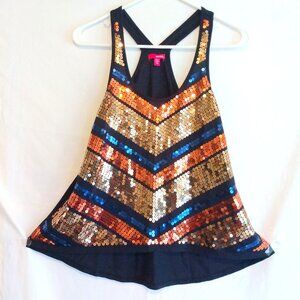 Bongo Sequin Chevron Racerback Tank Top S Party Clubwear Y2K Festival Glam Black